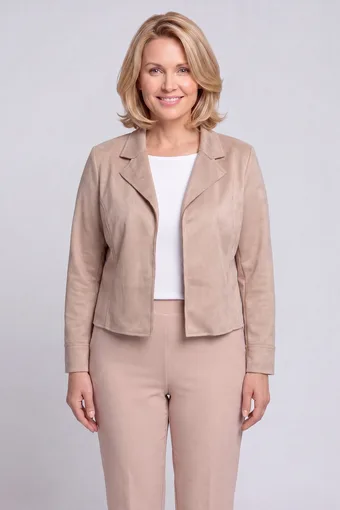 Krótka beżowa narzutka z imitacji zamszu