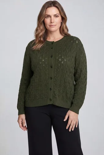 Khaki sweter z wełną zapinany na guziki