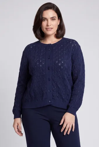 Granatowy sweter z wełną zapinany na guziki