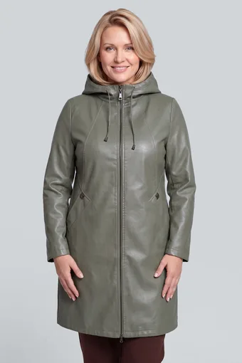 Długa khaki kurtka z ekoskóry